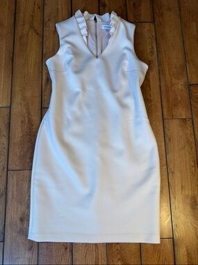 Calvin Klein Cream Ruffle V-Neck Midi Sheath Dress